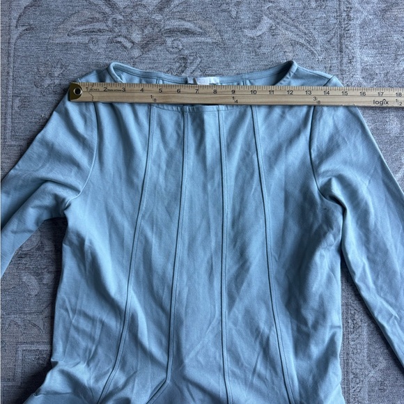 COS Light green/blue Long Sleeve scuba jersey top peplum stretch fit and flare - Picture 4 of 8